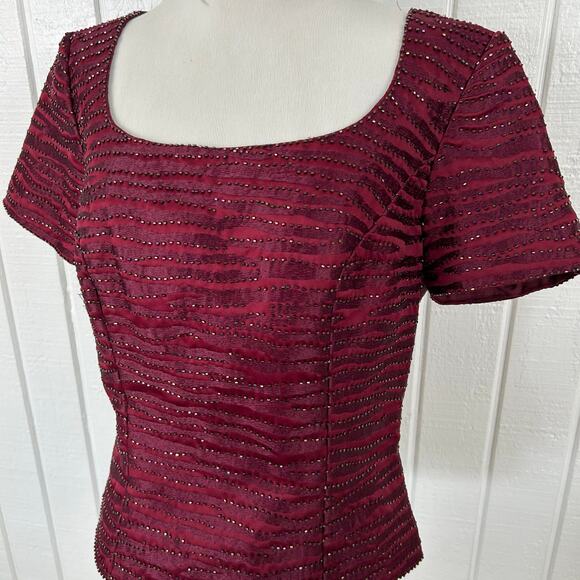 Women Vintage Short Sleeve Top Blouse Formal Cocktail Fairy Goth Red Size 8 - Picture 4 of 8